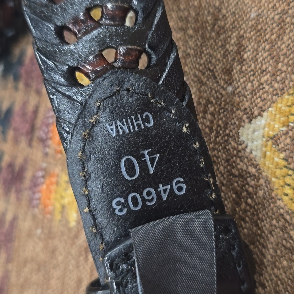 Vintage Brighton Black Brown Braided Leather Belt Sz 40 - Picture 5 of 7